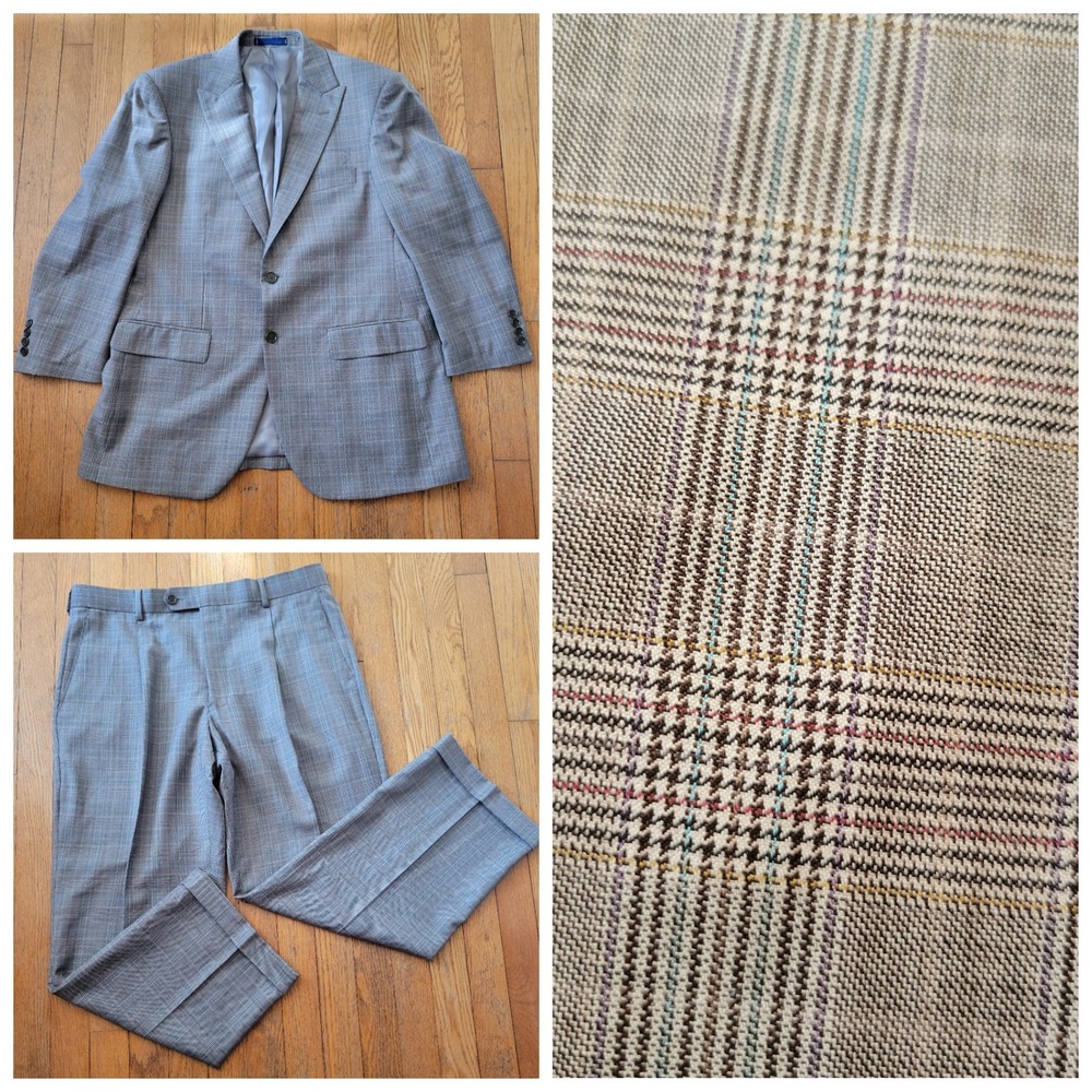 Paul Fredrick 39S Wool Suit Gray Glen‎ Plaid 2 Pc Suit Blazer Pants Preppy Twee